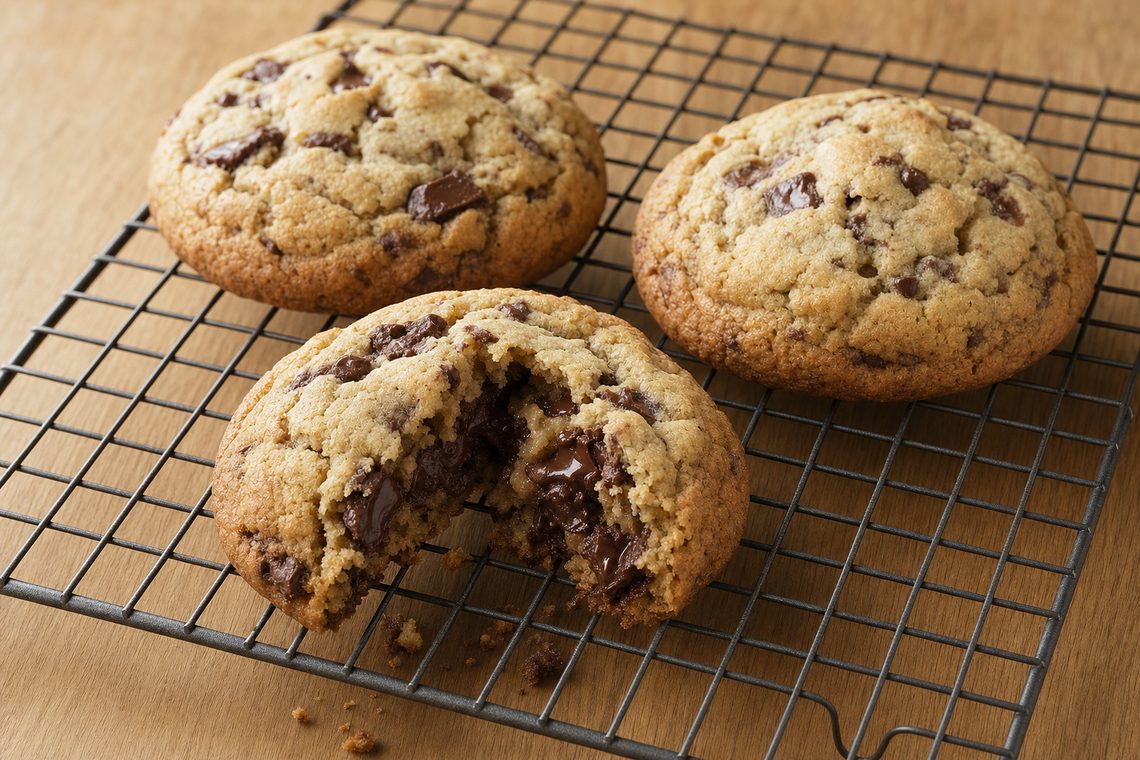 Tall, craggy, soft in the middle. The bakery-counter cookie.
