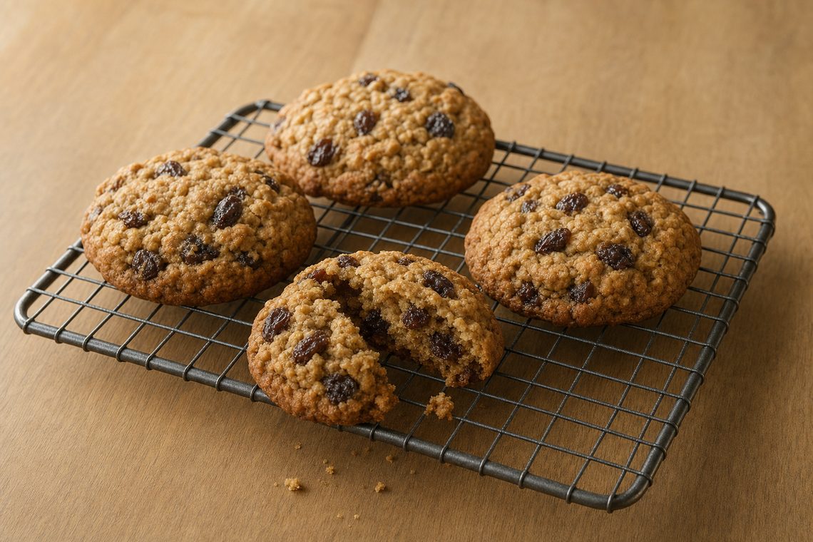 The diner oatmeal-raisin, with the raisins soaked and drained first — the one prep step that measurably changes the cookie.